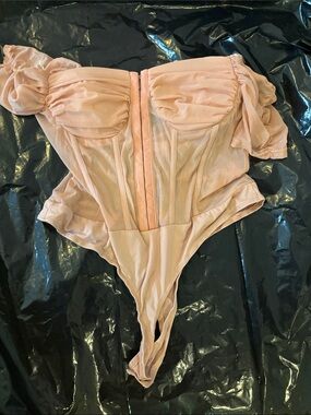Women's Blush Pink Off-Shoulder Corset Bodysuit